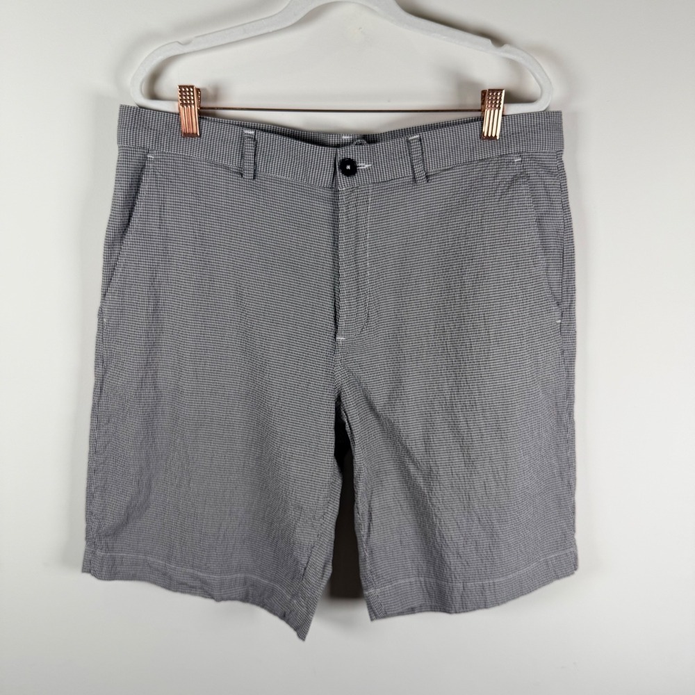 Lacoste Mens Gingham Check Seersucker Chino Shorts Black White Cotton Size 36